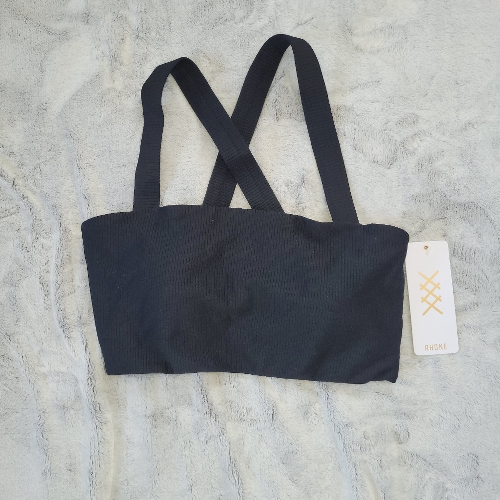 Rhone Ripple Knit Womens XL Sports Bra Black Ribbed Crisscross Straps Wicking